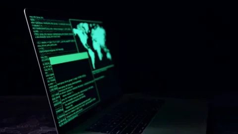 Hacker Concept. Code On A Laptop Computer Monitor In A Dark Room Vidéo 157193453