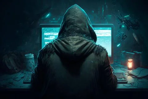 Hacker Concept. Hacker Sitting In Front of the Computer With Hacking Codes .. Stock-Illustration