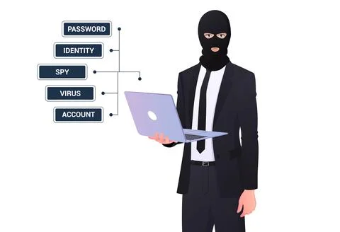 Hacker Concept Illustration with Man Hiding Identity Stock Illustration