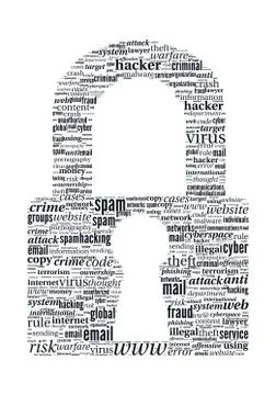 Hacker concept - locker shaped typographic vector word cloud Illustration
