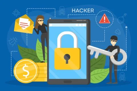 Hacker concept. Stealing digital data from the mobile Stock Illustration