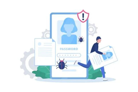 Hacker concept. Thief attack mobile phone, steal personal data 스톡 일러스트