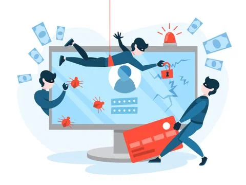 Hacker concept. Thiefs attack computer, steal personal data Stockillustratie