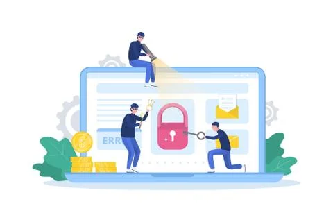 Hacker concept. Thiefs attack computer, steal personal data Stockillustratie