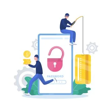 Hacker concept. Thiefs attack mobile phone, steal personal data Stock Illustration