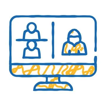 Hacker connected to online discussing icon doodle illustration イラスト素材