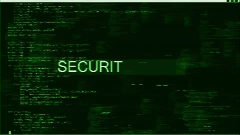 Hacker console error screen visual with green code fragments, noisy distortion, Stock Footage 340552147