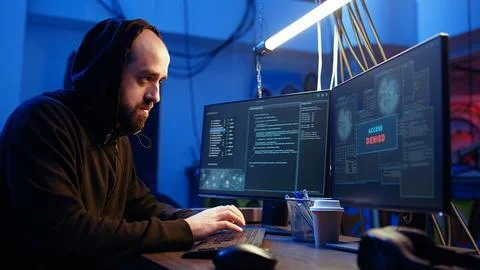 Hacker contracted to do corporate espionage receiving access denied error 写真素材