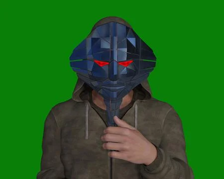 Hacker covering face with malware mask 스톡 일러스트