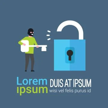 Hacker Crack Padlock Hold Key In Hands Hacking Private Database Cyber Security Stock Illustration