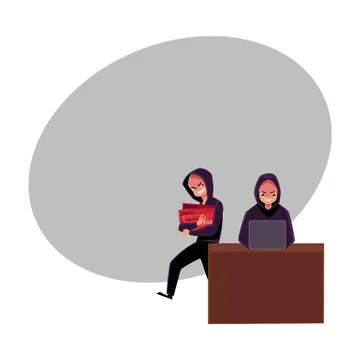 Hacker cracking smartphone, breaking pin code, stealing credit card money Stock-Illustration