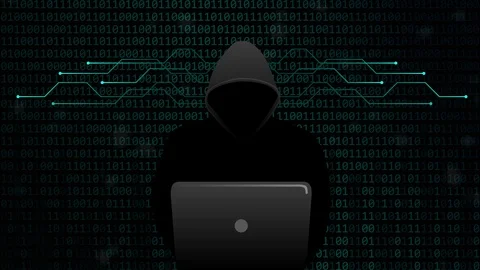 Hacker cracks secure digital data connection on binary code background Stock Footage 104600111