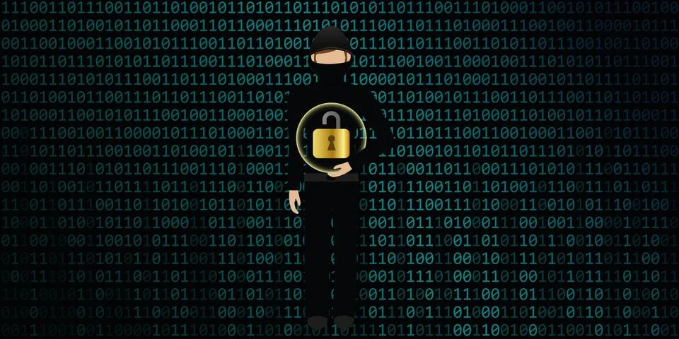 Hacker cracks secure digital data connection Illustrazione stock