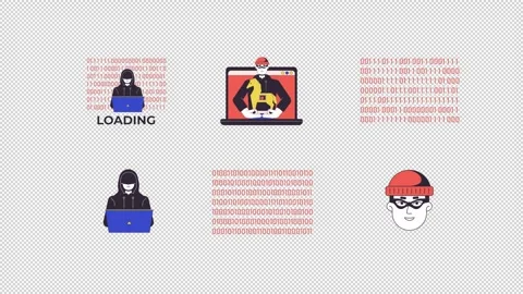 Hacker cyber attack cartoon animation pack Stock Footage 345214567