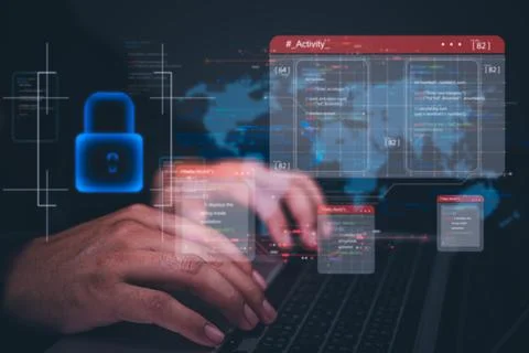 Hacker cyber crime digital technology.software data code program web digita.. Photos