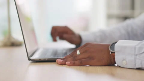 Hacker, cyber security or black man hands on laptop for programming, coding or Stock Footage 232699021