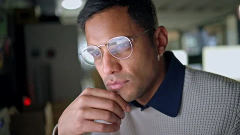 Hacker, cyber security or digital programmer man thinking, database coding and Stock Footage 212420932