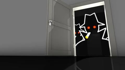 Hacker in the dark behind a backdoor Stock Illustration