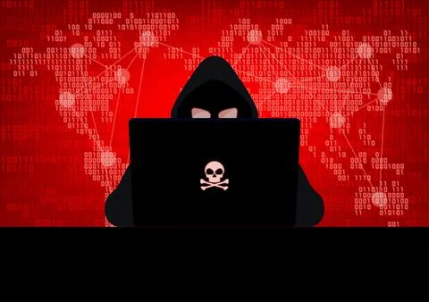 Hacker in the dark with red background Stock Illustration