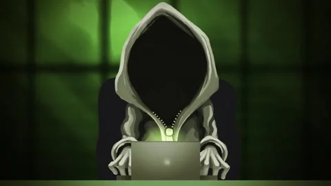 Hacker in darkness wearing a hoodie while hacking a computer Stock Footage 342367477