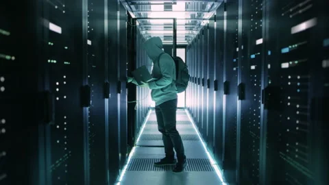 Hacker in Data Center Stock Footage 320999670