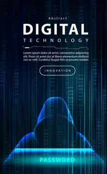 Hacker data security technology blue background, data secure theft, crime hack 库存插图