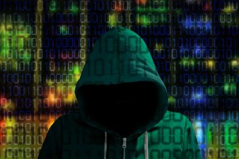 Hacker with datastream cybersecurity concept Foto stock