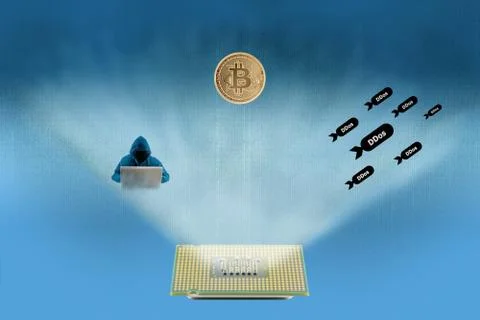 Hacker, DDoS and bitcoin Foto stock