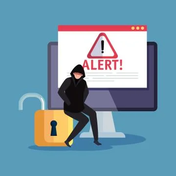 Hacker with desktop computer icon Stock Illustration