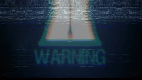 Hacker element and pixel noise Glitch with the inscription Warning Video stock 90360790