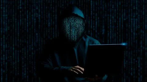 Hacker face made with binary code anonymous computer hacker, Cyber Attack, Ha Stock Photos