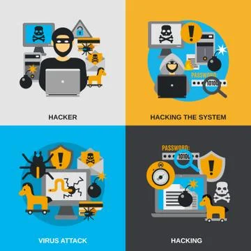 Hacker Flat Set Illustrazione stock