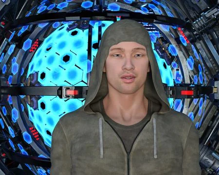 Hacker in front of AI 스톡 일러스트