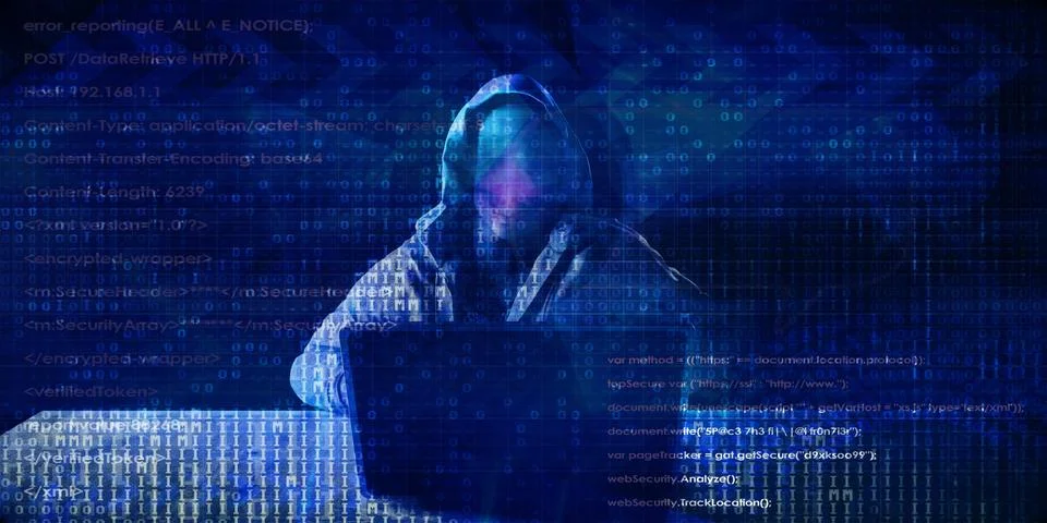 Hacker in Front of Computer 库存插图