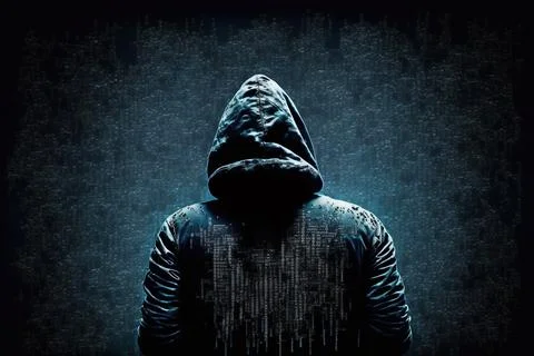 Hacker in front computer with laptop, stealing information, Hacking the Int.. Stock Illustration