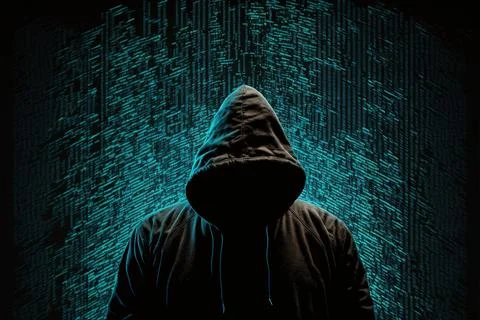 Hacker in front computer with laptop, stealing information, Hacking the Int.. Stock Illustration