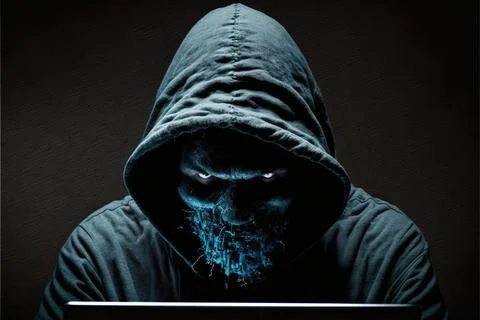Hacker in front computer with laptop, stealing information, Hacking the Int.. Stock Illustration