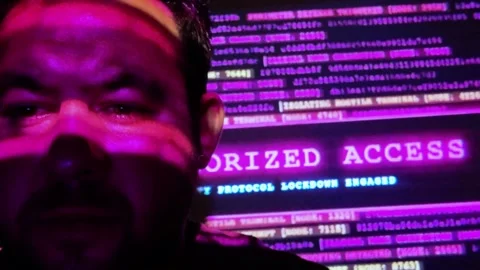 Hacker Gaze: Analyzing Security Breach Attempt and Protocol Lockdown Stock Footage 342554109