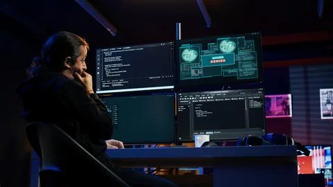 Hacker getting access denied error while doing computer sabotage Stock Photos