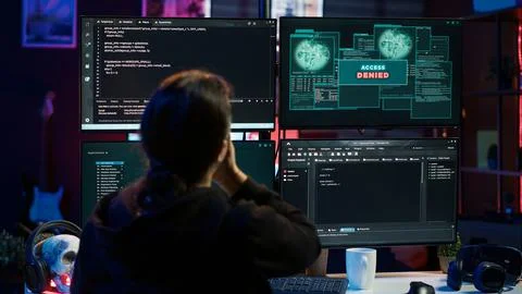Hacker getting access denied error while doing computer sabotage Stock Photos