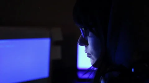 Hacker girl works at the computer Stock Footage 62608026