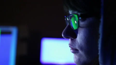 Hacker girl works at the computer Stock Footage 62611025