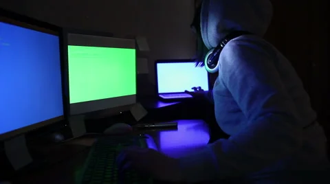 Hacker girl works at the computer Stock Footage 62611856