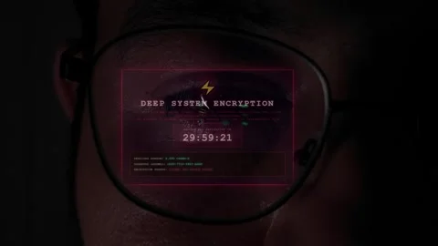 Hacker Glasses Reflection With Ransomware Cyber Attack Countdown Timer Display Stock Footage 343021614