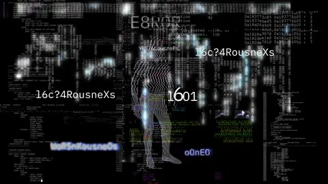 Hacker with glitch effects and text. Screen rhythm of the code. Stock Footage 304490642