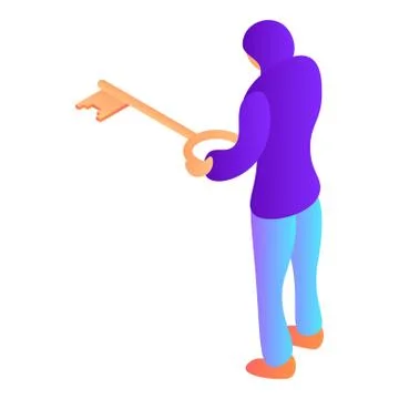Hacker with gold key icon, isometric style Stock Illustration