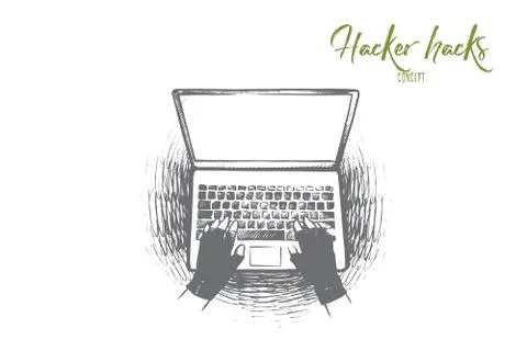 Hacker hack concept. Hand drawn isolated vector. Stock Illustration