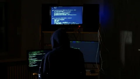 Hacker hacked internet code, cyber criminal Stock Footage 125553534