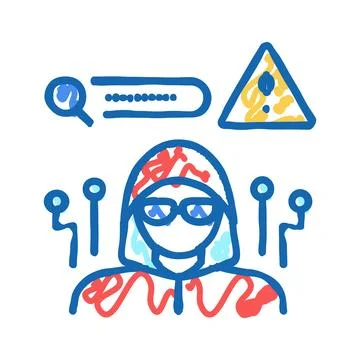 Hacker hacked password icon doodle illustration Stock Illustration