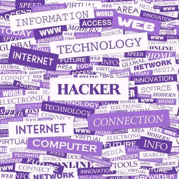 HACKER HACKER. Word cloud illustration. Tag cloud concept collage. Copyrig... Stock Photos